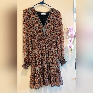 Max Studio Black and Pink Smocked Bishop Sleeve Dress